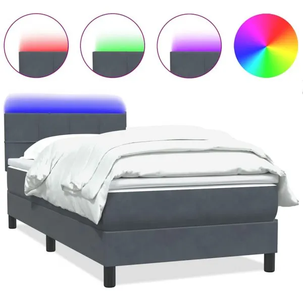 Pat box spring cu saltea, gri închis, 100×210 cm, catifea