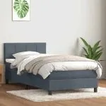 Pat box spring cu saltea, gri închis, 100×210 cm, catifea