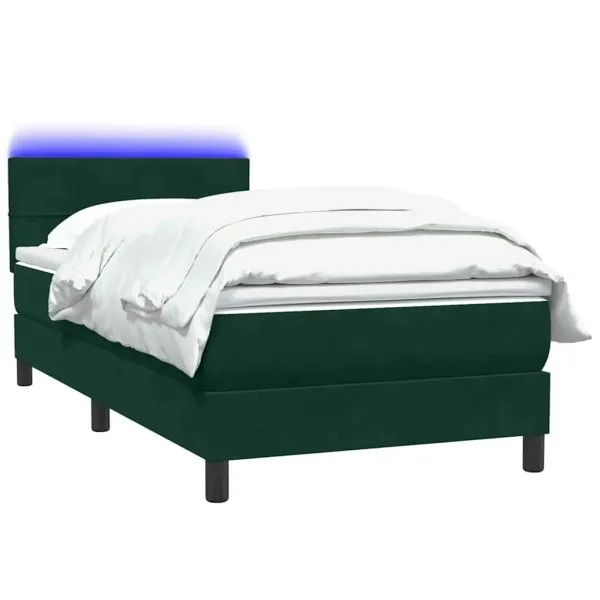 Pat box spring cu saltea, verde închis, 100×210 cm, catifea