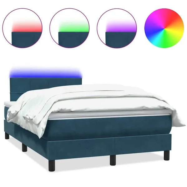 Pat box spring cu saltea, albastru închis, 120×210 cm, catifea