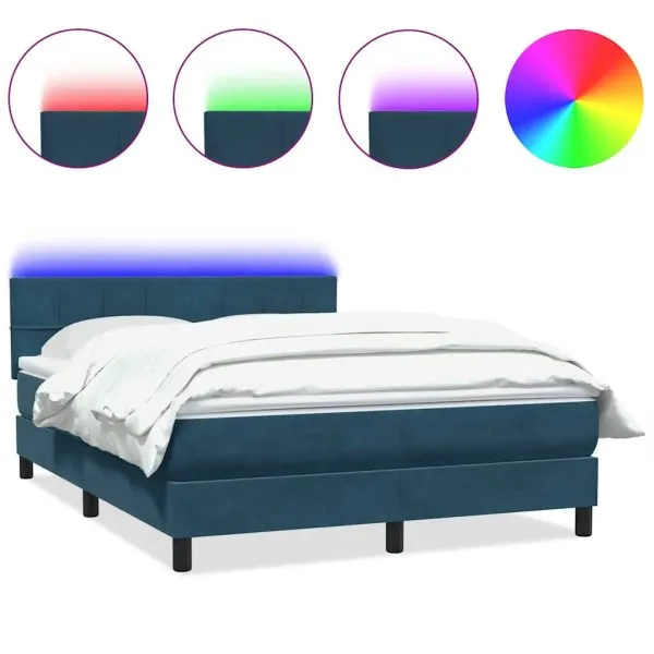 Pat box spring cu saltea, albastru închis, 140×210 cm, catifea
