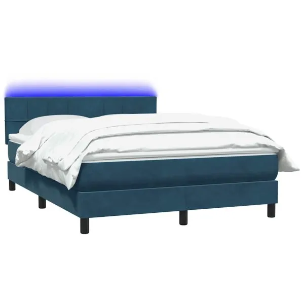 Pat box spring cu saltea, albastru închis, 140×210 cm, catifea