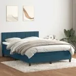 Pat box spring cu saltea, albastru închis, 140×210 cm, catifea