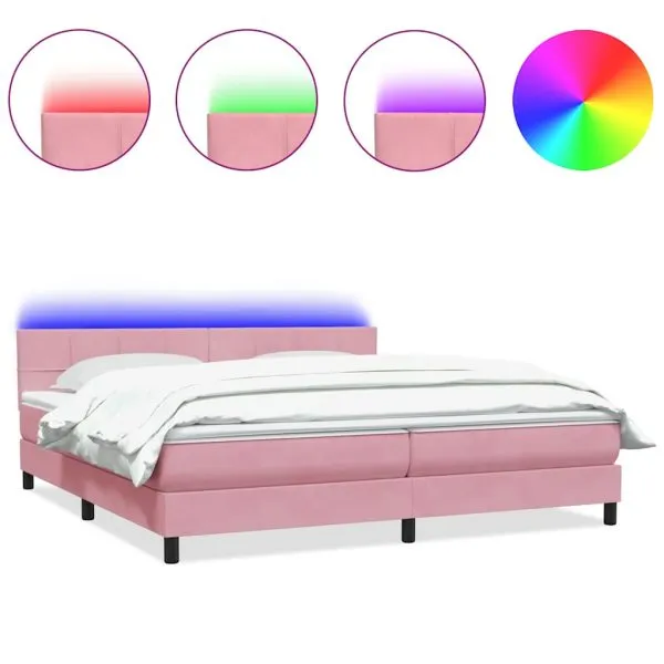 Pat box spring cu saltea, roz, 180×210 cm, catifea