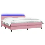 Pat box spring cu saltea, roz, 180×210 cm, catifea