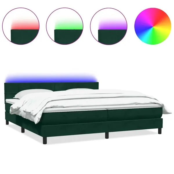 Pat box spring cu saltea, verde închis, 200×210 cm, catifea