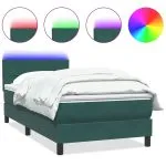 Pat box spring cu saltea, verde închis, 90×220 cm, catifea
