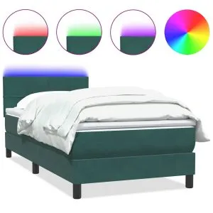Pat box spring cu saltea, verde închis, 90×220 cm, catifea