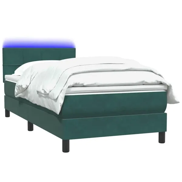Pat box spring cu saltea, verde închis, 90×220 cm, catifea