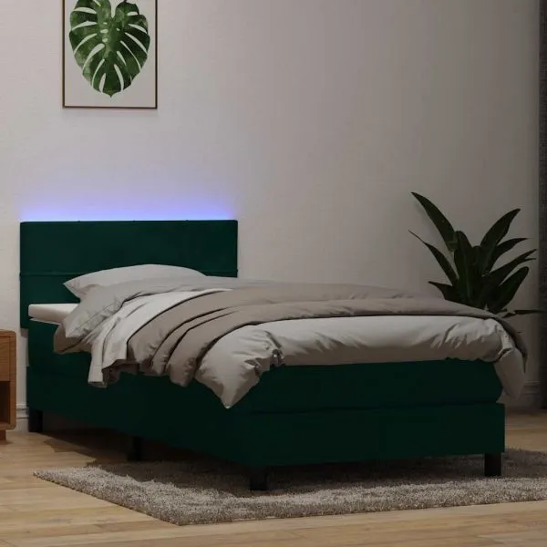 Pat box spring cu saltea, verde închis, 90×220 cm, catifea