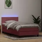 Pat box spring cu saltea, roz, 90×220 cm, catifea