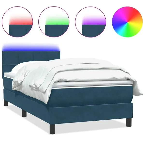 Pat box spring cu saltea, albastru închis, 100×220 cm, catifea