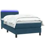Pat box spring cu saltea, albastru închis, 100×220 cm, catifea