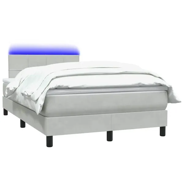 Pat continental cu saltea, gri deschis, 120×220 cm, catifea