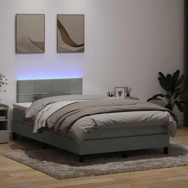 Pat continental cu saltea, gri deschis, 120×220 cm, catifea