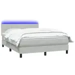 Pat box spring cu saltea, gri deschis, 160×220 cm, catifea