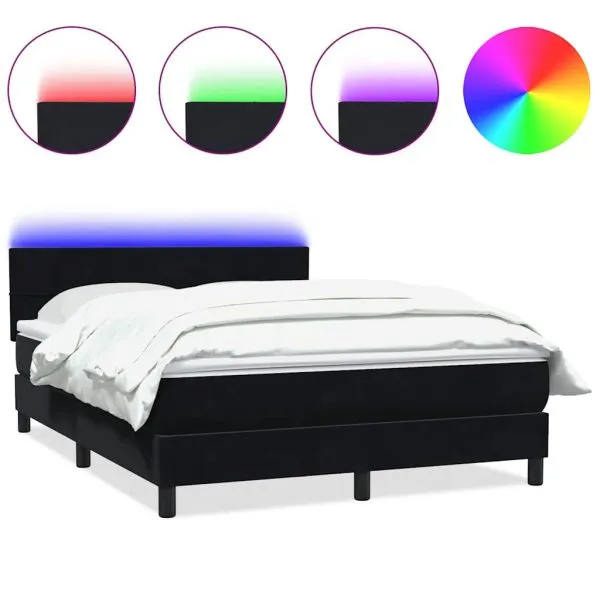 Pat cu arcuri cu saltea negru 160×220 cm catifea