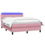 Pat box spring cu saltea, roz, 160×220 cm, catifea