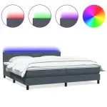 Pat box spring cu saltea, gri închis, 180×220 cm, catifea