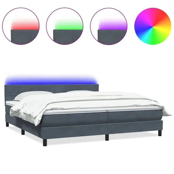 Pat box spring cu saltea, gri închis, 180×220 cm, catifea