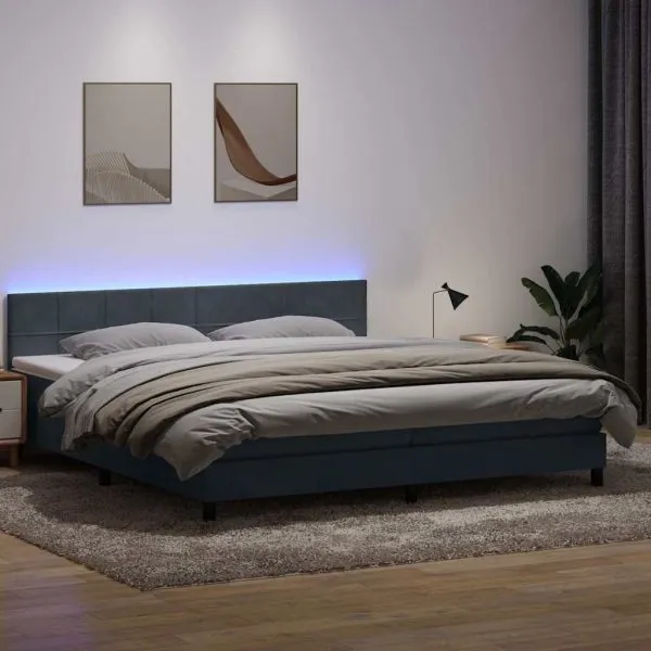 Pat box spring cu saltea, gri închis, 180×220 cm, catifea