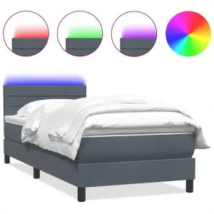 Pat box spring cu saltea, gri închis, 80×210 cm, catifea