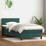 Pat box spring cu saltea, verde închis, 80×210 cm, catifea