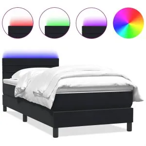 Pat box spring cu saltea, negru, 90×210 cm, catifea