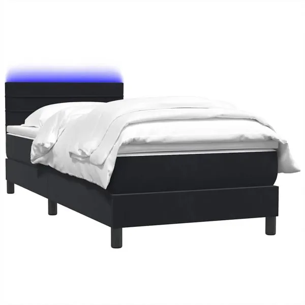 Pat box spring cu saltea, negru, 90×210 cm, catifea