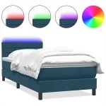 Pat box spring cu saltea, albastru închis, 90×210 cm, catifea