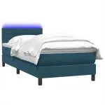 Pat box spring cu saltea, albastru închis, 90×210 cm, catifea