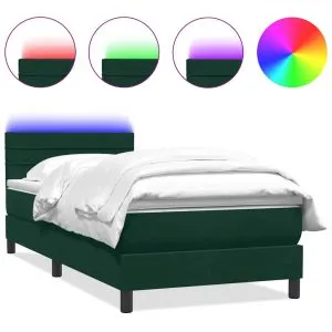 Pat box spring cu saltea, verde închis, 100×210 cm, catifea