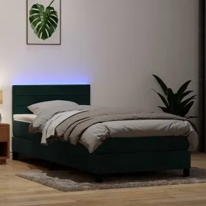 Pat box spring cu saltea, verde închis, 100×210 cm, catifea