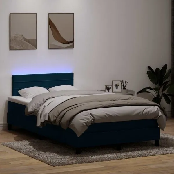 Pat box spring cu saltea, albastru închis, 120×210 cm, catifea