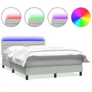 Pat box spring cu saltea, gri deschis, 140×210 cm, catifea