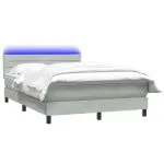Pat box spring cu saltea, gri deschis, 140×210 cm, catifea