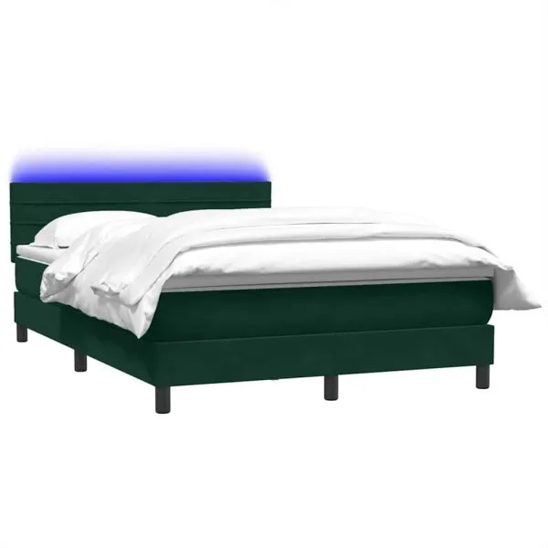 Pat box spring cu saltea, Verde închis, 140×210 cm, catifea
