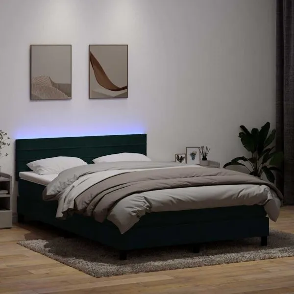 Pat box spring cu saltea, Verde închis, 140×210 cm, catifea