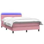 Pat box spring cu saltea, roz, 140×210 cm, catifea
