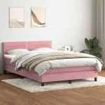 Pat box spring cu saltea, roz, 140×210 cm, catifea