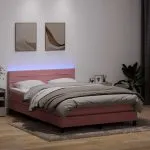 Pat box spring cu saltea, roz, 140×210 cm, catifea