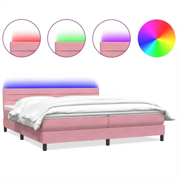 Pat box spring cu saltea, roz, 180×210 cm, catifea