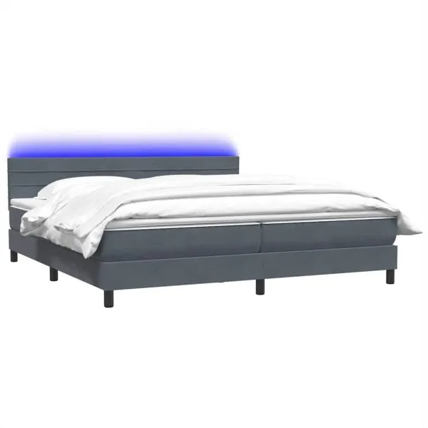 Pat box spring cu saltea, gri închis, 200×210 cm, catifea