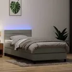 Pat box spring cu saltea, gri deschis, 80×220 cm, catifea