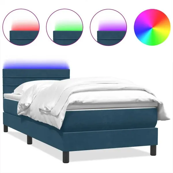 Pat box spring cu saltea, albastru închis, 100×220 cm, catifea