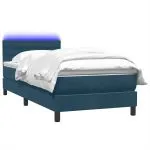 Pat box spring cu saltea, albastru închis, 100×220 cm, catifea