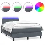 Pat box spring cu saltea, gri închis, 120×220 cm, catifea