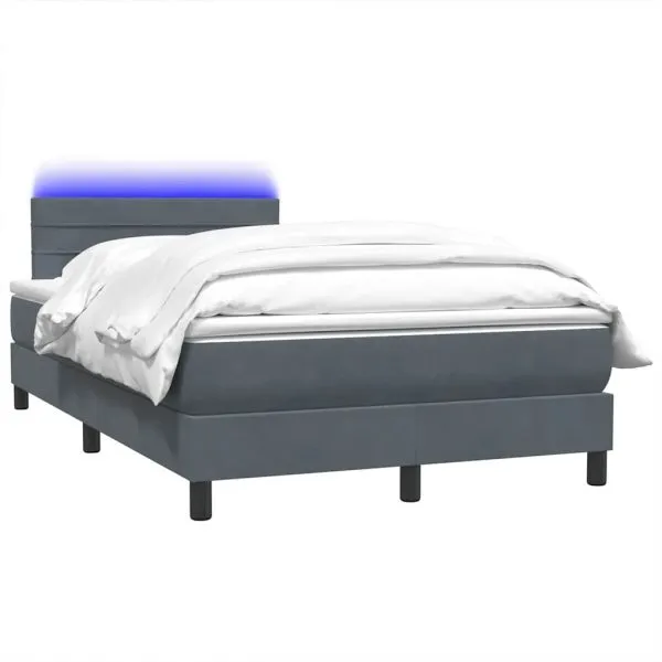 Pat box spring cu saltea, gri închis, 120×220 cm, catifea