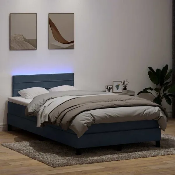 Pat box spring cu saltea, gri închis, 120×220 cm, catifea