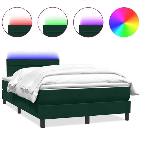 Pat box spring cu saltea, verde închis, 120×220 cm, catifea